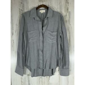 Cloth & Stone Button Up Tunic Size Small Gray High Low Hem Roll Tab Sleeve Vent
